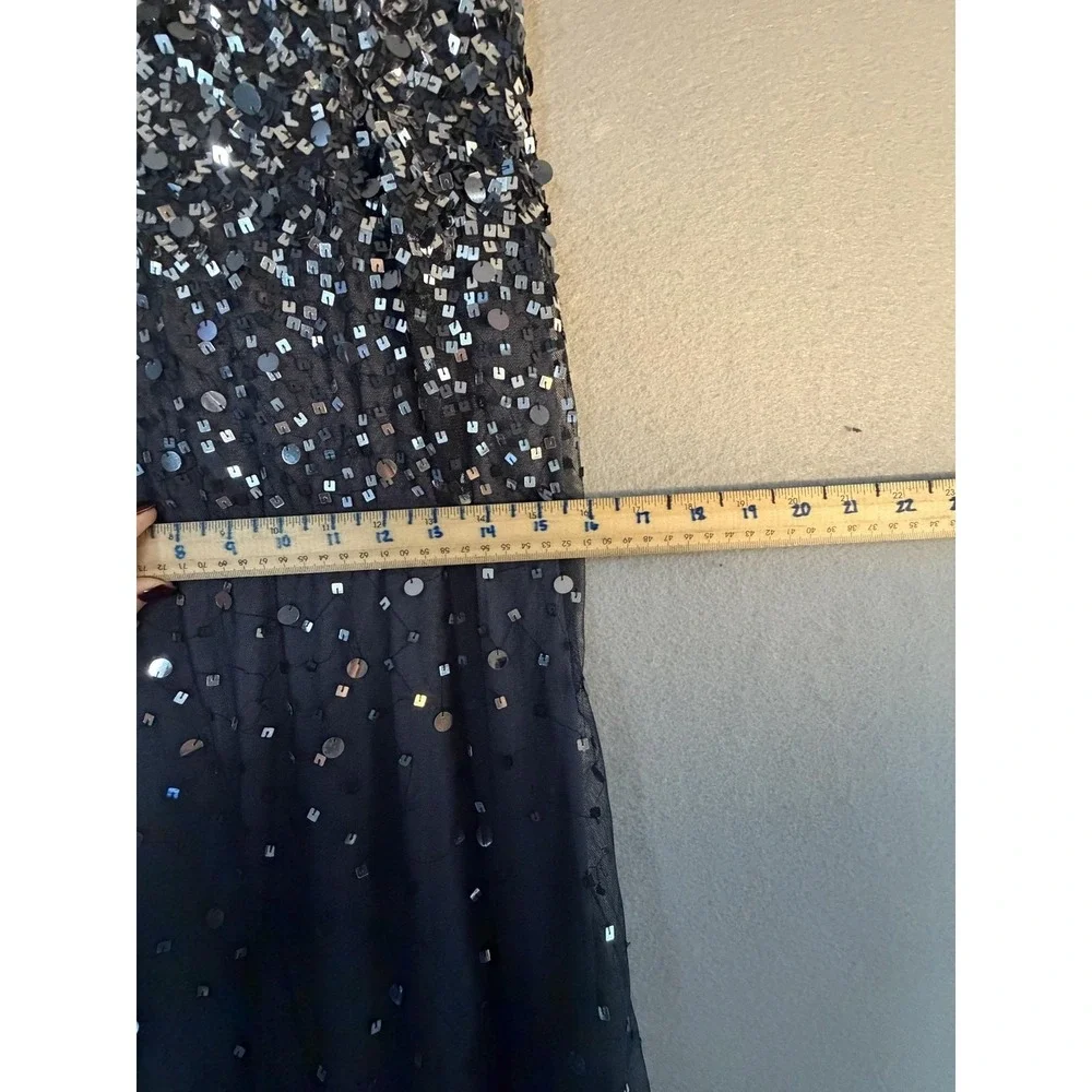 Adrianna Papell Dress Womens 8 Black Sequin Strapless Tulle Maxi Gown Formal